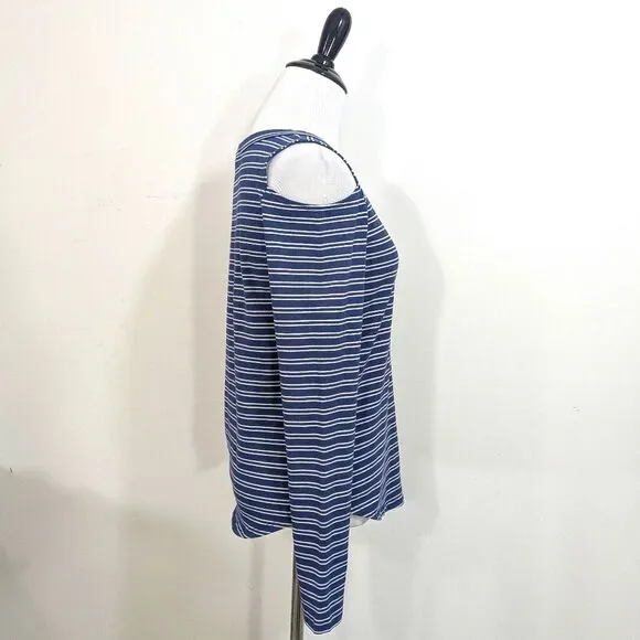 LNA Cold Shoulder Top - Blue & Cream Striped - Size Medium Womens M - Picture 4 of 8